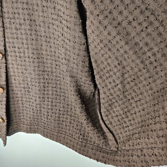 Eskandar Linen Mandarin Collar Textured Shirt Jacket Button Front Brown - Picture 9 of 12